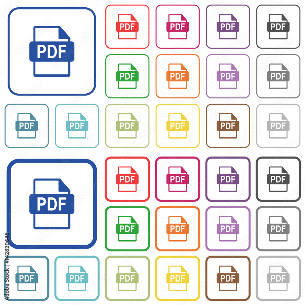 PDF file format outlined flat color icons