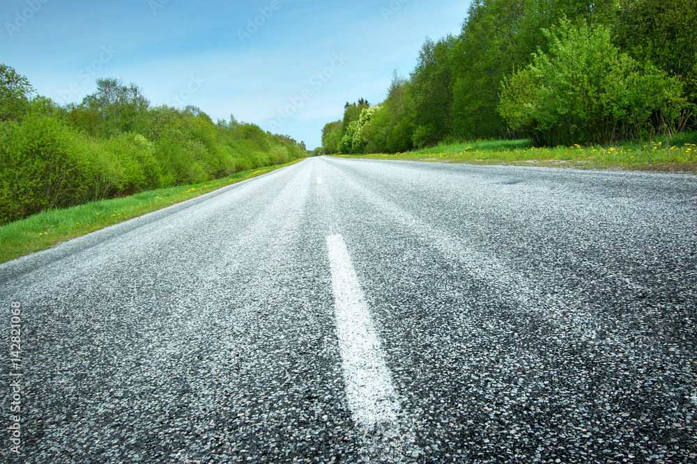 Asphalt road in beautiful spring day at countryside