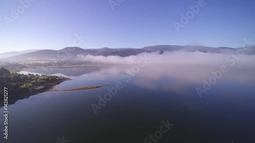 Lake view from the air. In the clouds. Mountains, Karkonosze
