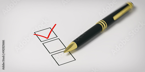 Red mark on a checklist. 3d illustration