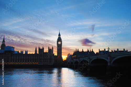Big Ben and Houses of Parliament at a beautiful sunset landscape  London City  United Kingdom.