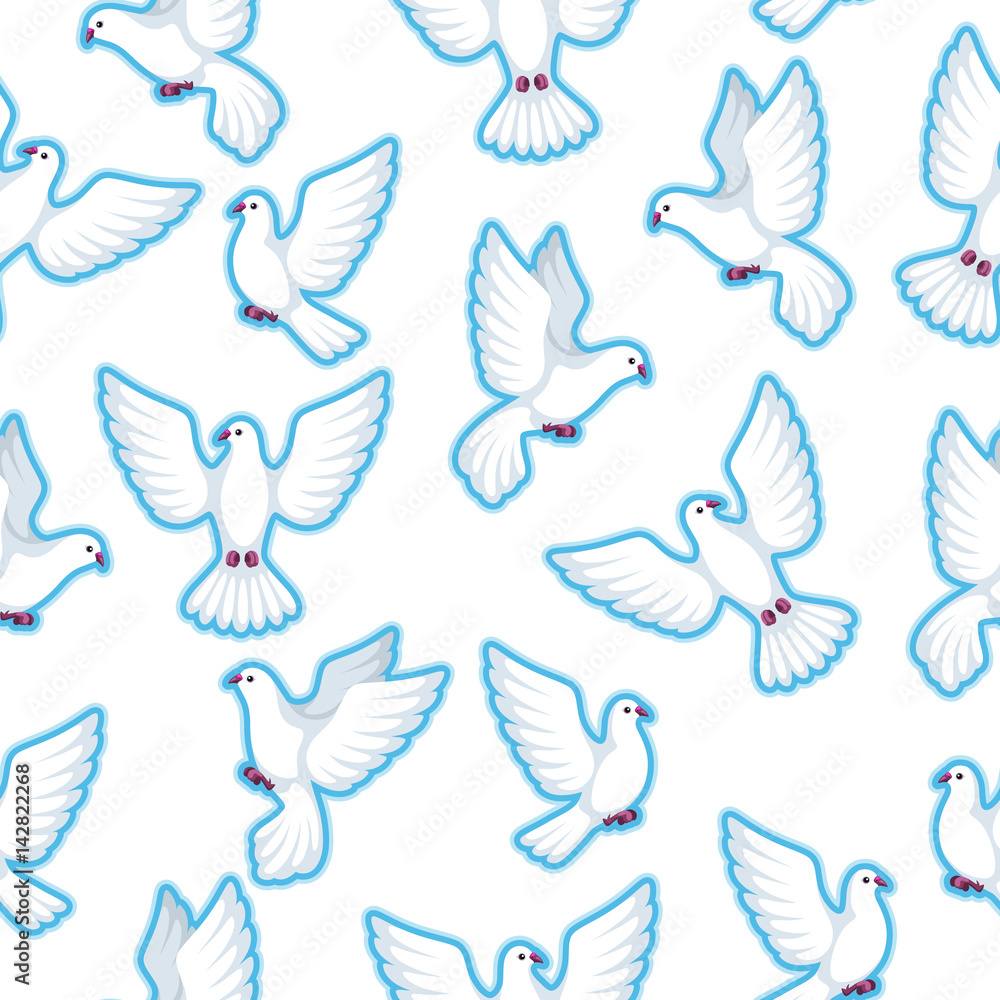 Seamless pattern with white doves. Beautiful pigeons faith and love symbol Seamless pattern with white doves. Beautiful pigeons faith and love symbol