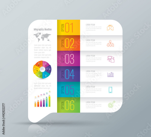 Infographics design vector and business icons with 6 options.