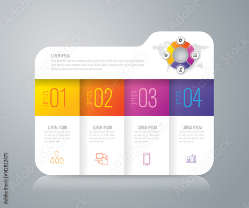 Folder infographics design vector and business icons with 4 options.