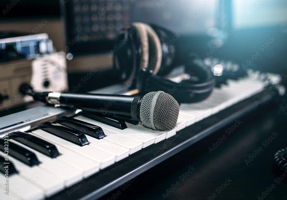 Professional music studio equipment, closeup Professional music studio equipment, closeup