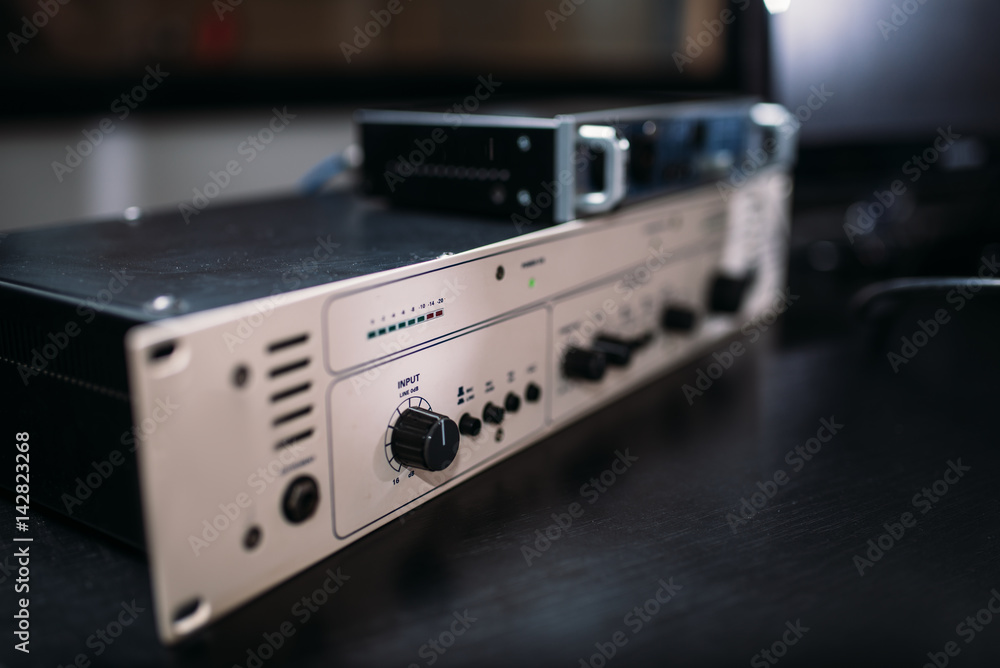 Fototapeta premium Professional audio engineering equipment, closeup