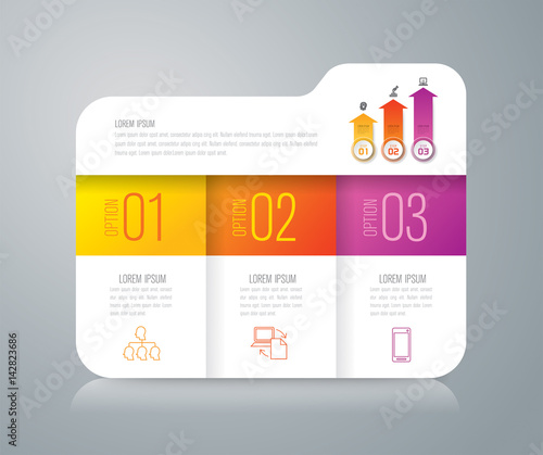 Folder infographics design vector and business icons with 3 options.