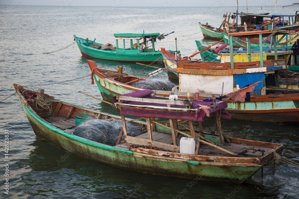 Colorful wooden fishing boat in Phu Quoc island sea, Kien Giang province, Vietnam Colorful wooden fishing boat in Phu Quoc island sea, Kien Giang province, Vietnam