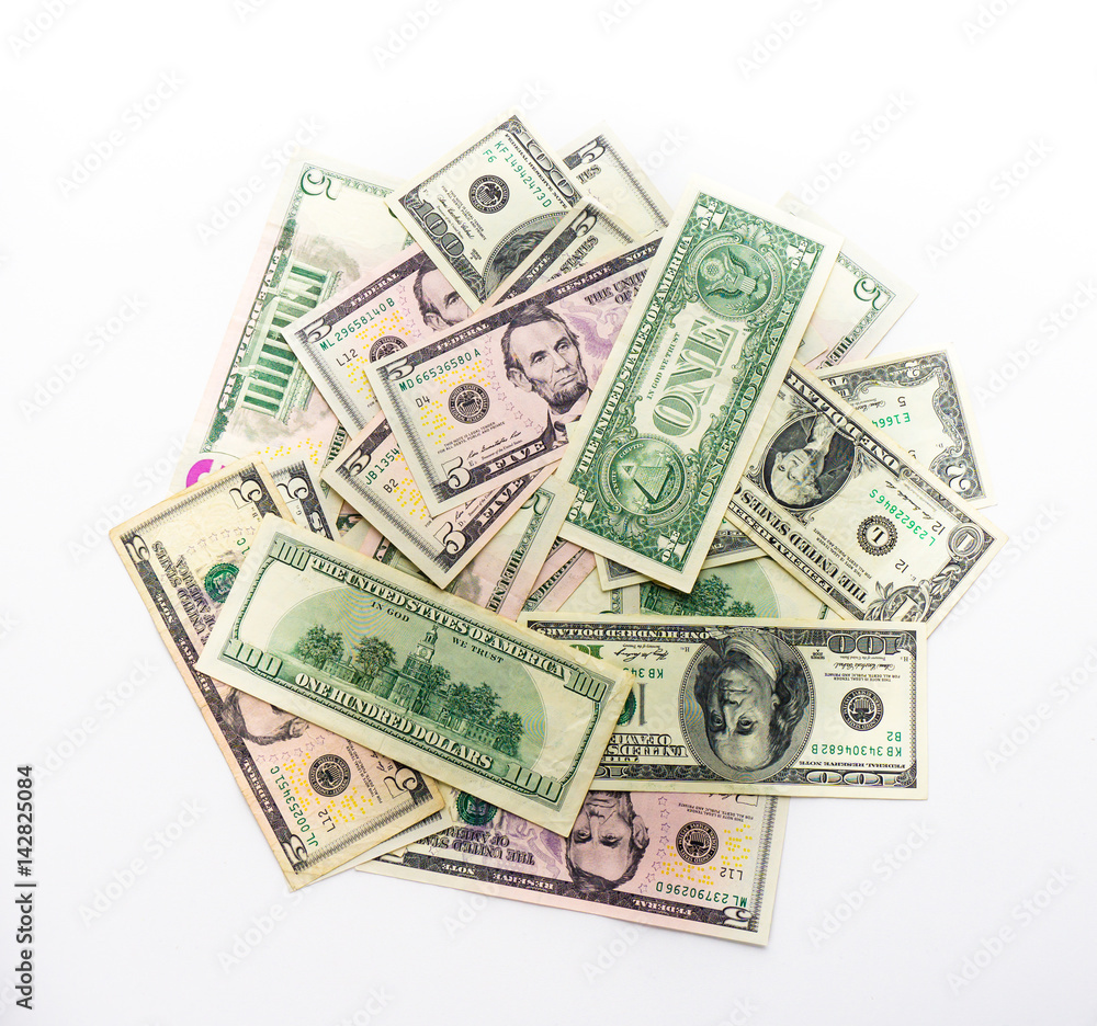 american money dollars banknotes bills on white background american money dollars banknotes bills on white background
