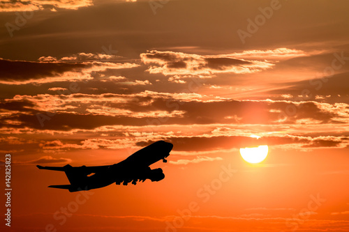 Fototapeta Naklejka Na Ścianę i Meble -  Airplane landing at sunset