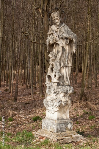 Baroque statue of the saint in the forest near the town of Trebic in the Czech Republic.