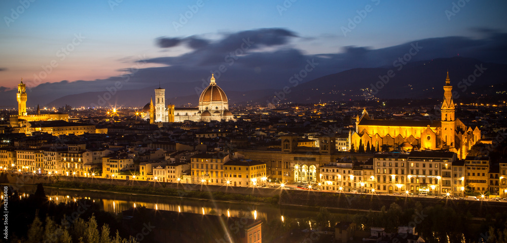 Panorama view of Florence after sunset from Piazzale Michelangelo