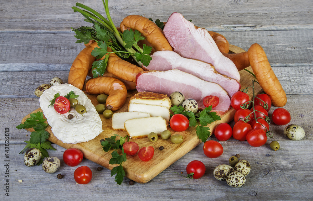 Fresh natural organic products on wooden table Mediterranean cuisine