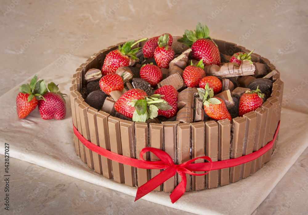 chocolate cake with fresh strawberry