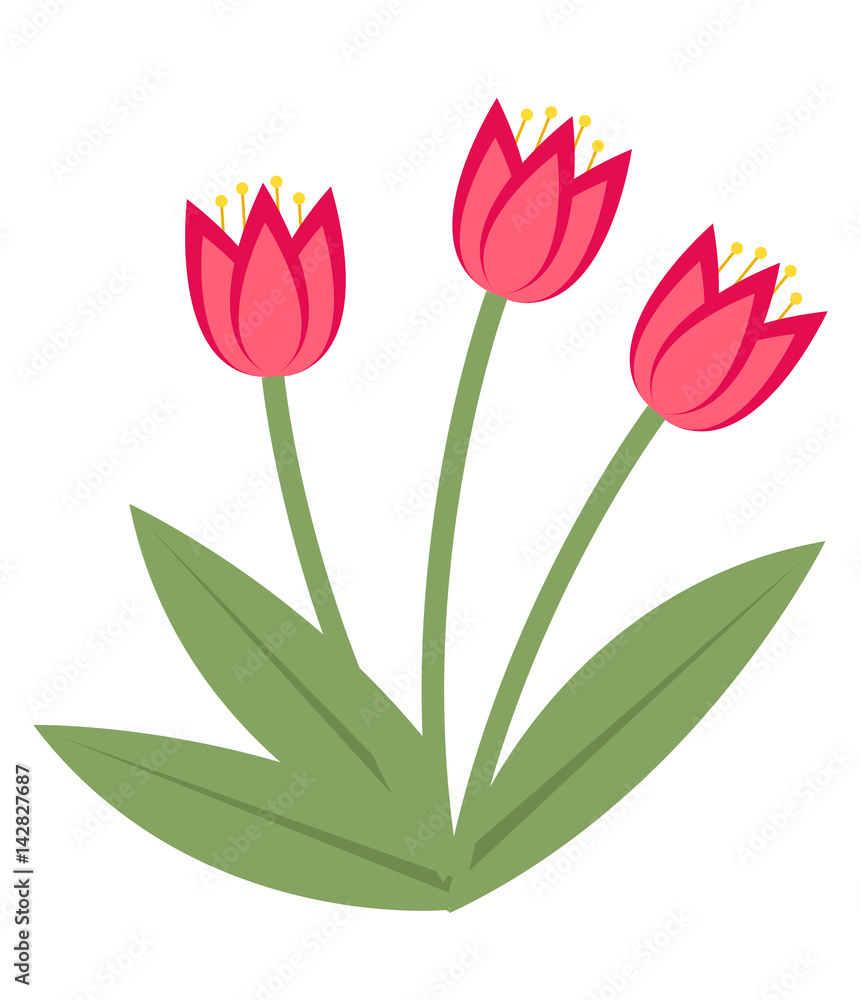 Bouquet of pink tulips icon, flat style. Isolated on white background. Vector illustration, clip-art Bouquet of pink tulips icon, flat style. Isolated on white background. Vector illustration, clip-art