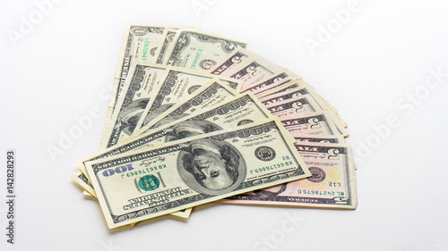 american money dollars banknotes bills on white background