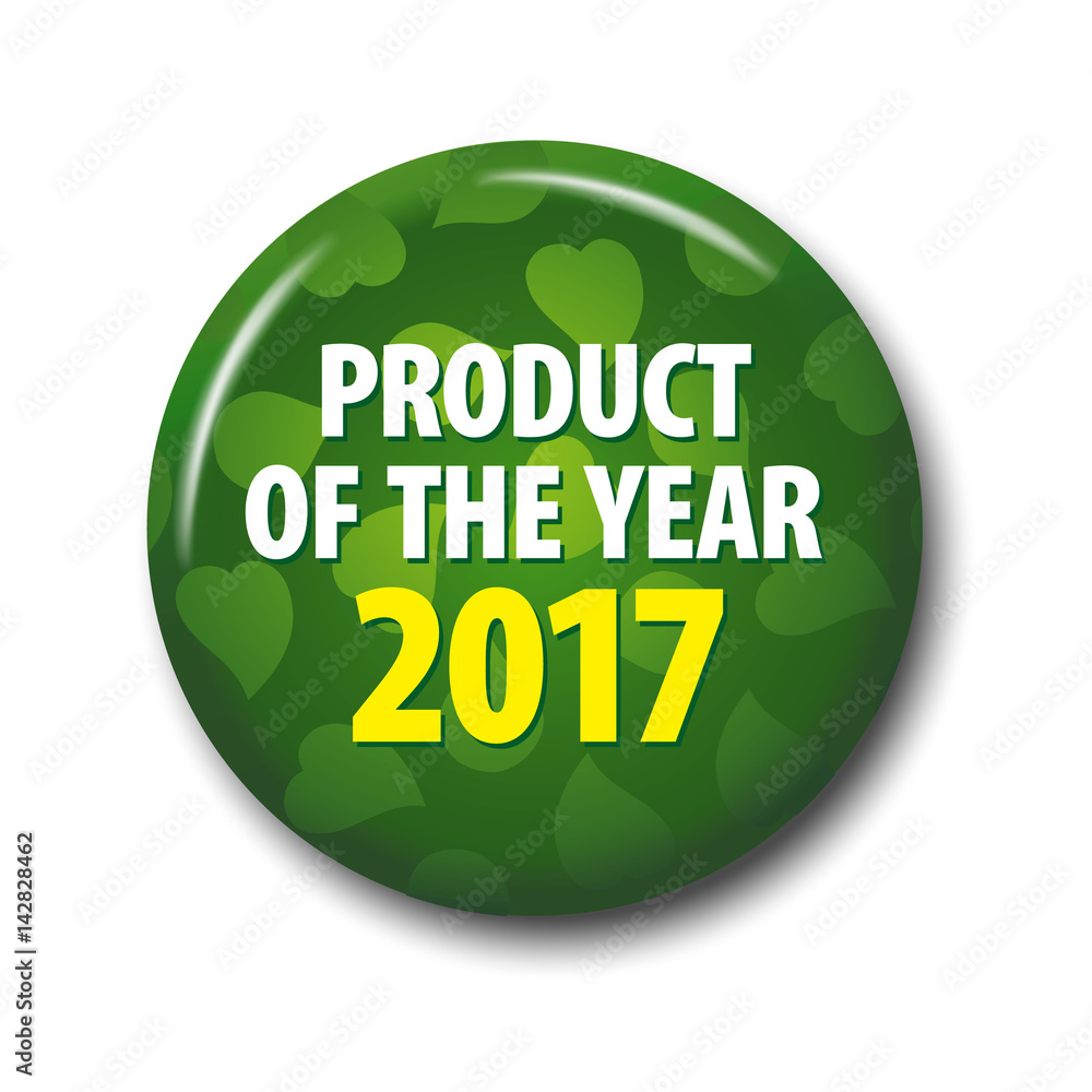 Circle green sign 'Product of the year - 2017'. Circle green sign 'Product of the year - 2017'.