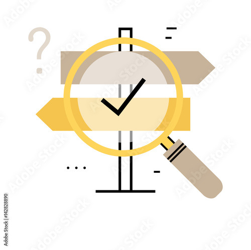 Career choices and professional orientation flat line vector illustration design banner. Signpost with magnifier for career opportunities and decision making design for mobile and web graphics