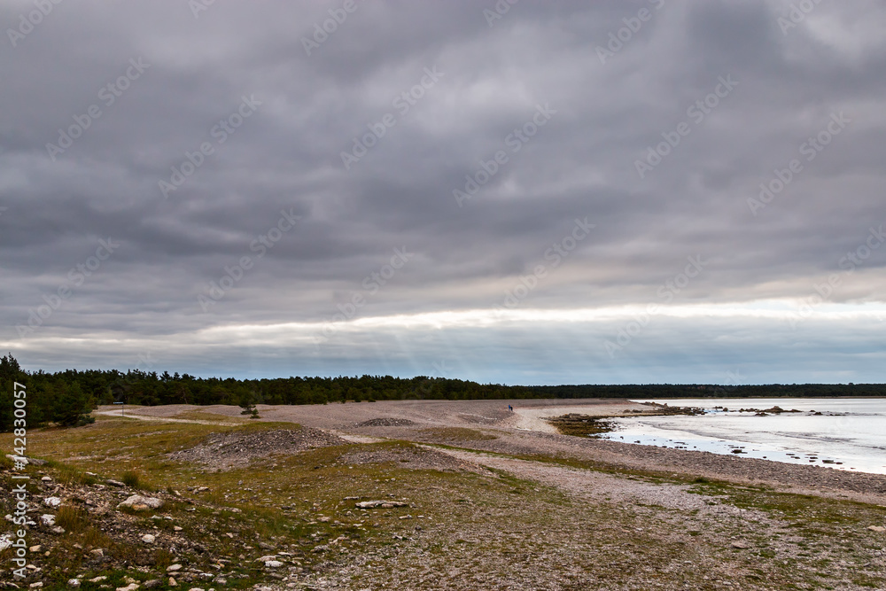 Fårö, Gotland, Sweden coastal landscape with stormy sky