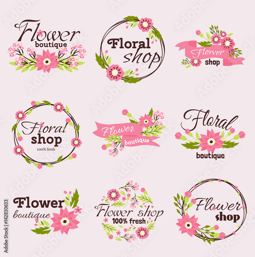 Bright sign flower shop vector illustration.