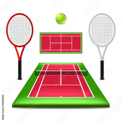 Tennis court set isolated on white vector