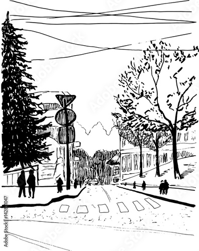 Monochrome black and white street sketched art vector