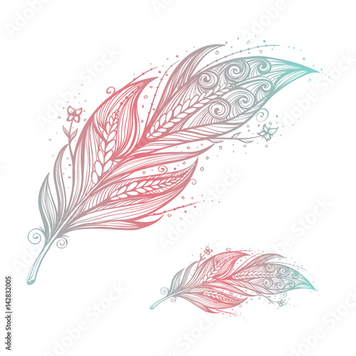 Native American Indian talisman. Vector tribal feathers.