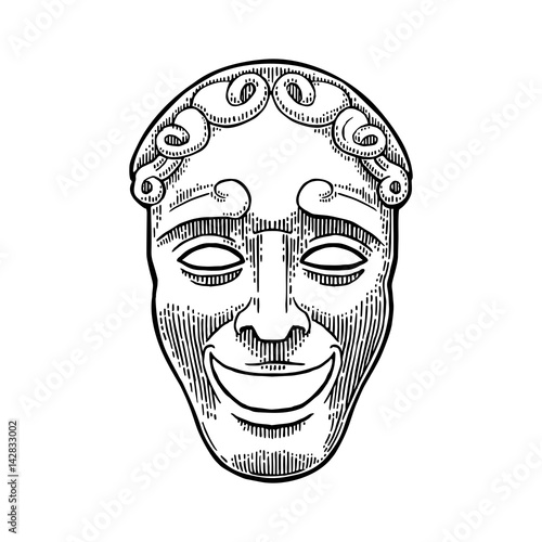 Comedy theater mask. Vector engraving vintage black illustration.