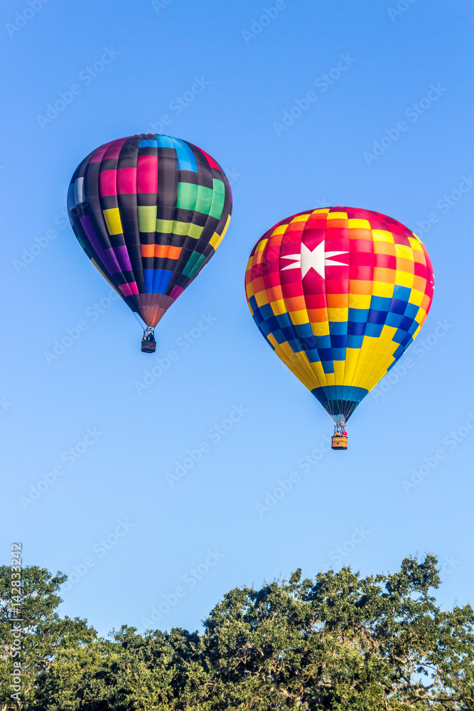 Fototapeta premium Two Hot Air Balloons Rising in the Morning Air