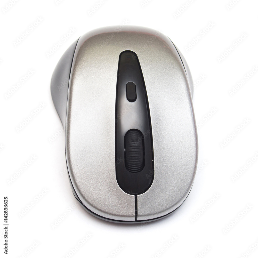 Computer mouse gray isolated on white background. Flat lay, top view Computer mouse gray isolated on white background. Flat lay, top view