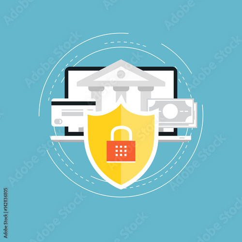 Secure money transactions flat vector illustration design. Secure direct payments, credit card and online money transfers. Icon design for web banners and apps