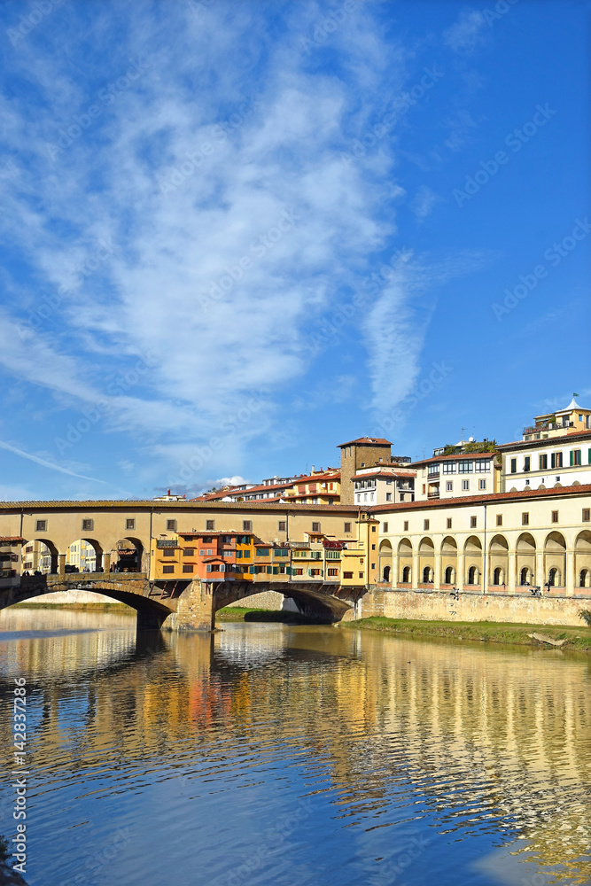Vasari corridor and Ponte Vecchio over the Arno River, Florence