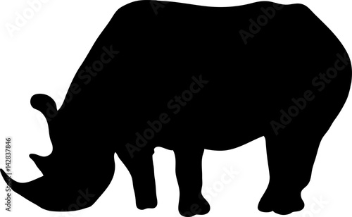 Silhouette of a standing rhinoceros  hand drawn vector illustration isolated on white background