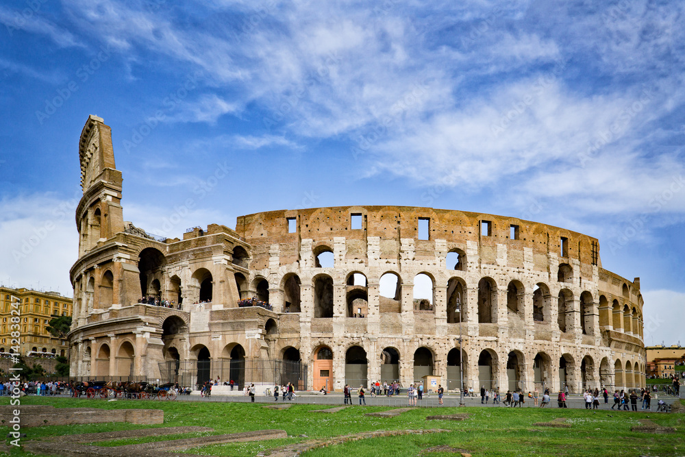 Rome, Italy,The Colosseum or Coliseum,as the Flavian Amphitheatre, is an oval amphitheatre in the centre of the city . Built of concrete,sand,it is the largest amphitheatre