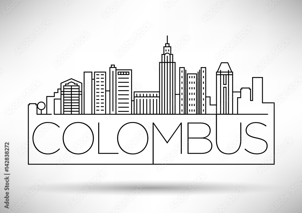 Plakat Minimalna liniowa panoramę miasta Colombus z typograficznym wzorem