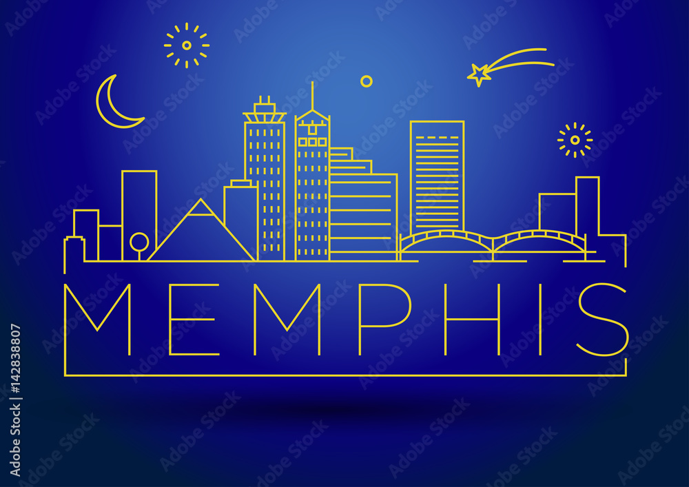 Minimal Memphis Linear City Skyline with Typographic Design