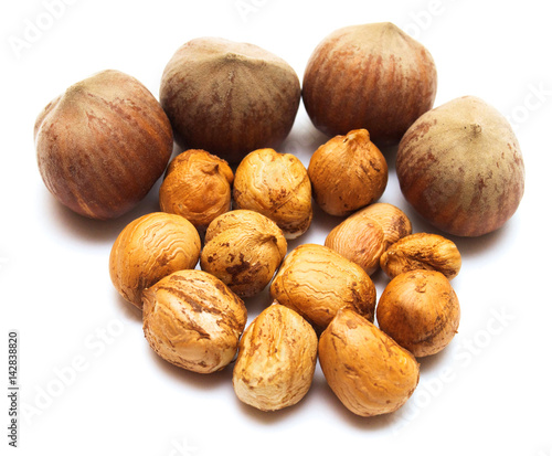 Hazelnut isolated on a white background. Nuts. Flat lay  top view