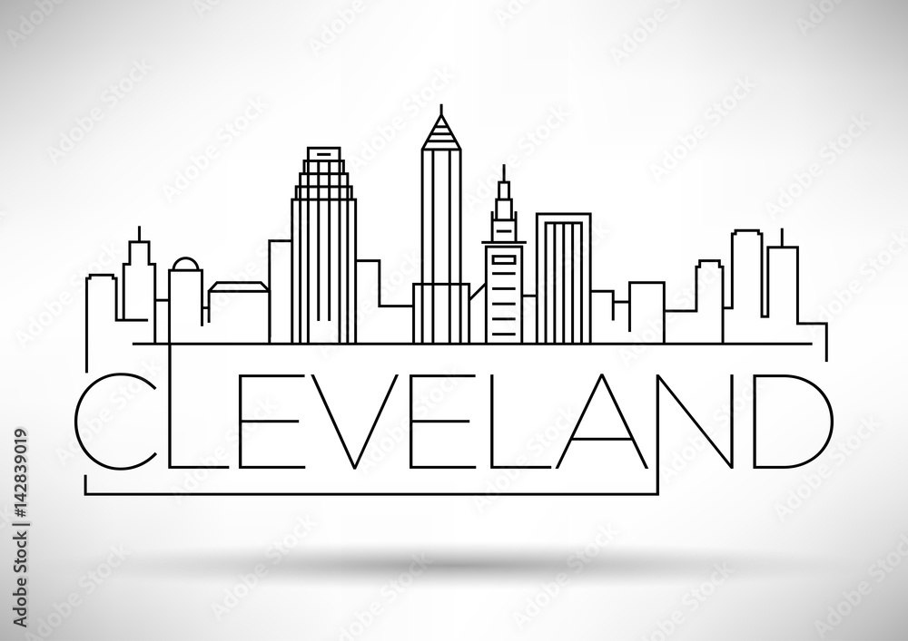 Fototapeta Minimal Cleveland Linear City Skyline with Typographic Design