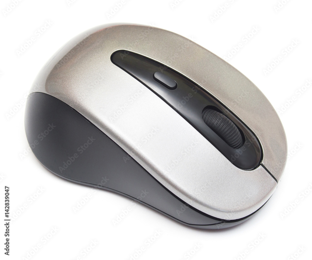 Computer mouse gray isolated on white background. Flat lay, top view Computer mouse gray isolated on white background. Flat lay, top view