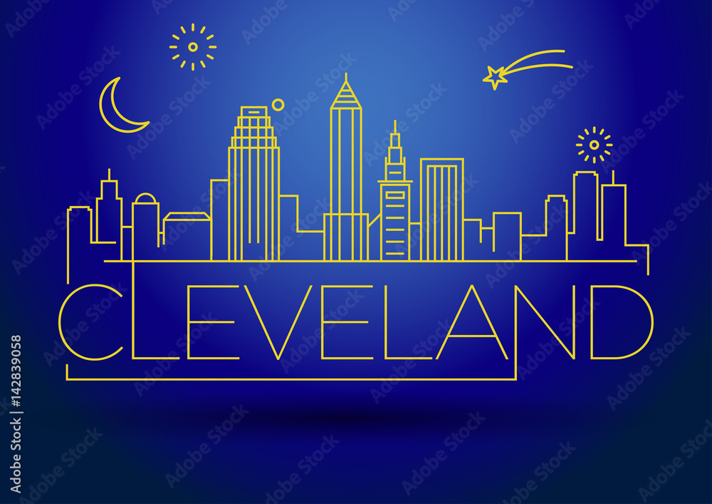 Minimal Cleveland Linear City Skyline with Typographic Design