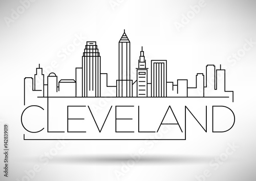 Minimal Cleveland Linear City Skyline with Typographic Design