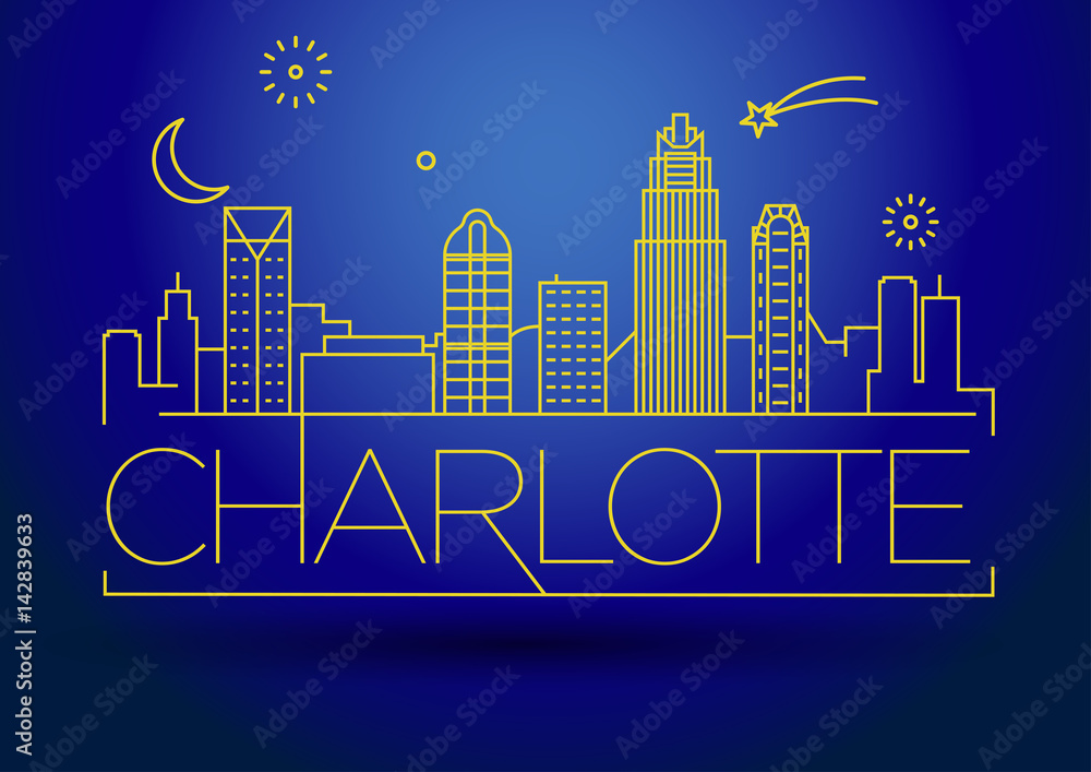Fototapeta premium Minimal Charlotte Linear City Skyline with Typographic Design