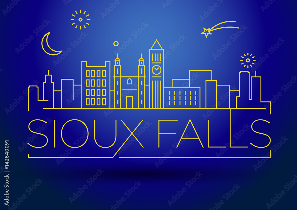 Minimal Sioux Falls Linear City Skyline with Typographic Design