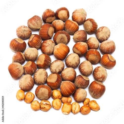 Hazelnut isolated on a white background. Nuts. Flat lay, top view