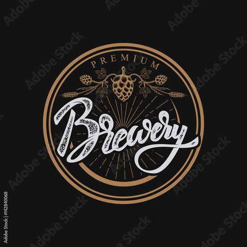 Brewery hand drawn lettering phrase.Handwritten lettering logo, label, badge. Isolated on white background. Vector illustration.