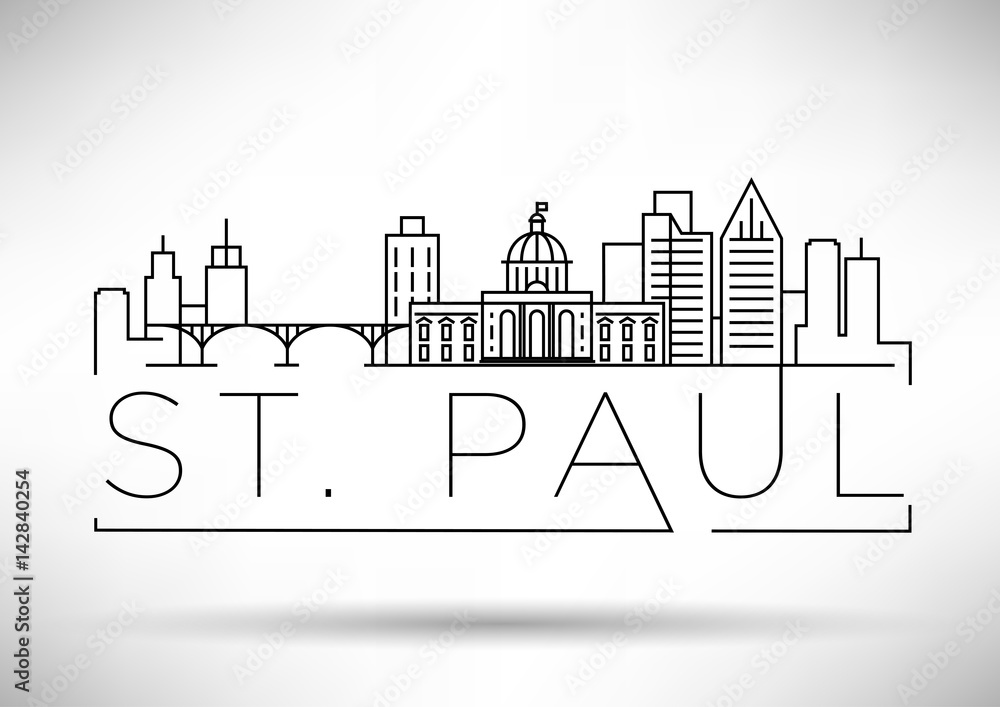 Minimal St. Paul City Linear Skyline with Typographic Design