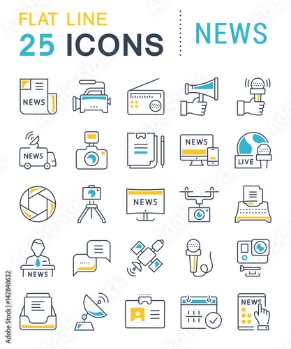 Set Vector Flat Line Icons News