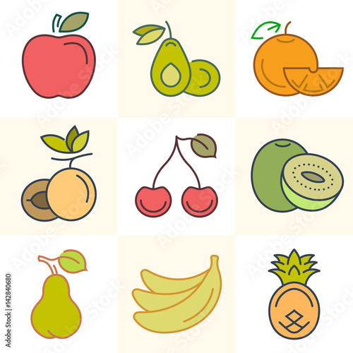 Fuits and Berries, Set of Vector Illustrations