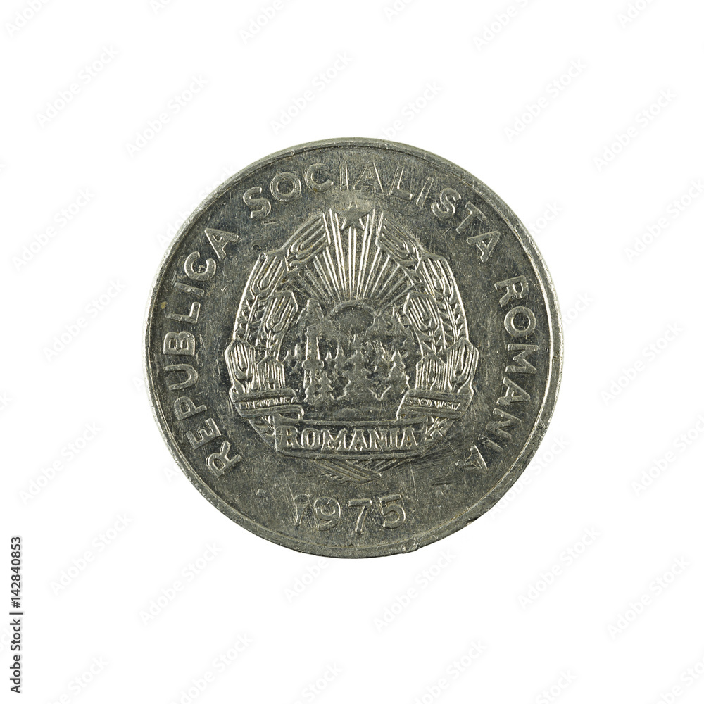 15 romanian ban coin (1975) reverse isolated on white background 15 romanian ban coin (1975) reverse isolated on white background