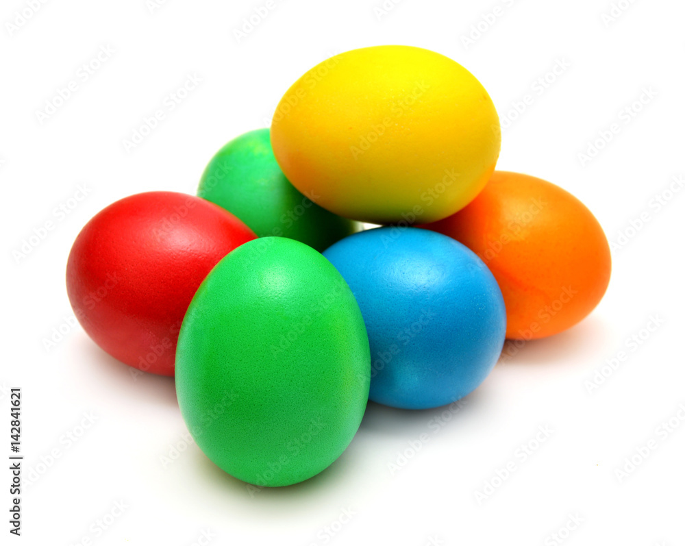 Easter eggs isolated on white background. Flat lay, top view Easter eggs isolated on white background. Flat lay, top view